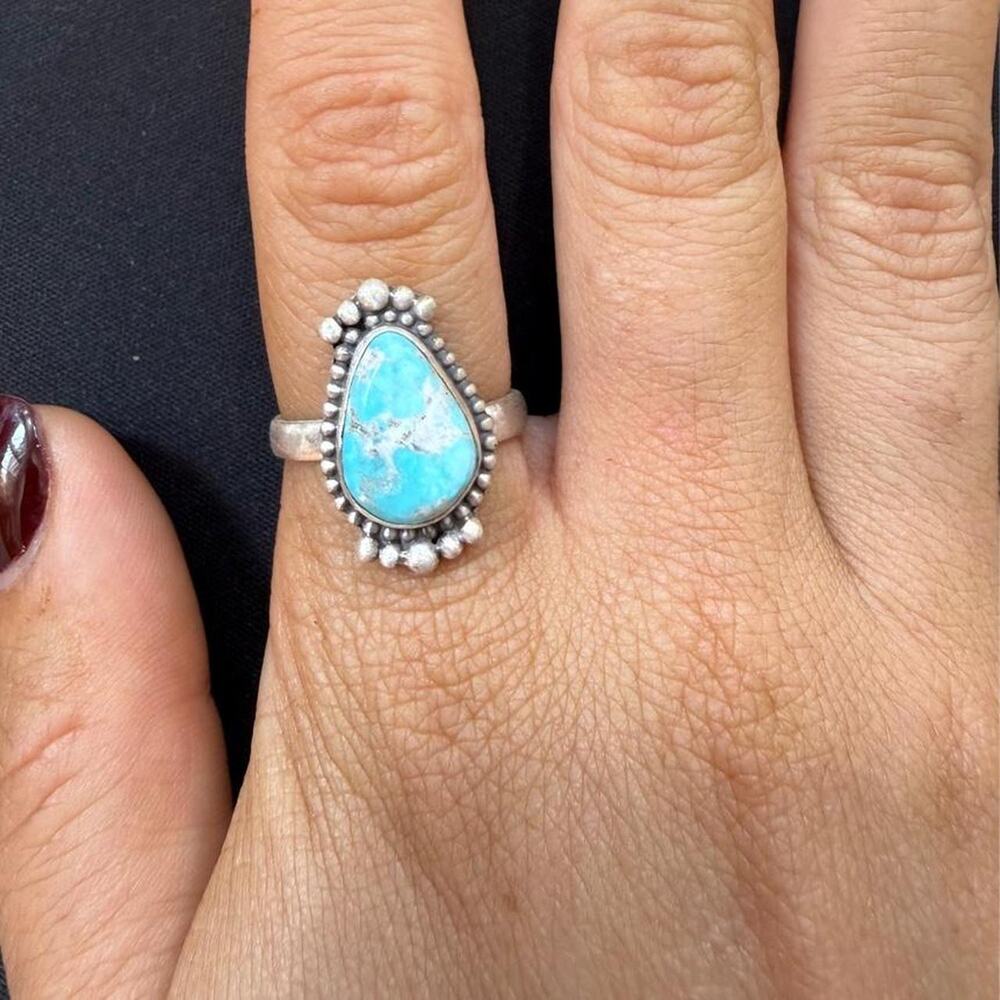 Sterling silver handmade white water turquoise adjustable ring